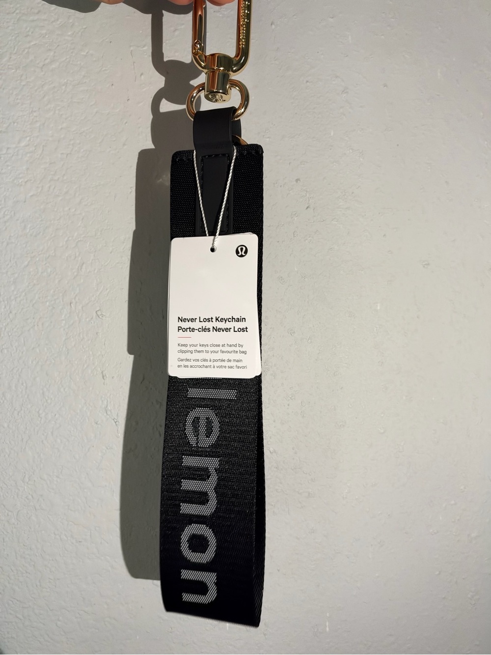 lululemon athletica Black Never Lost Keychain Strap with Gold Hardware